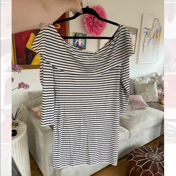 ASOS black & white stripped off the shoulder dress - Picture 1 of 6